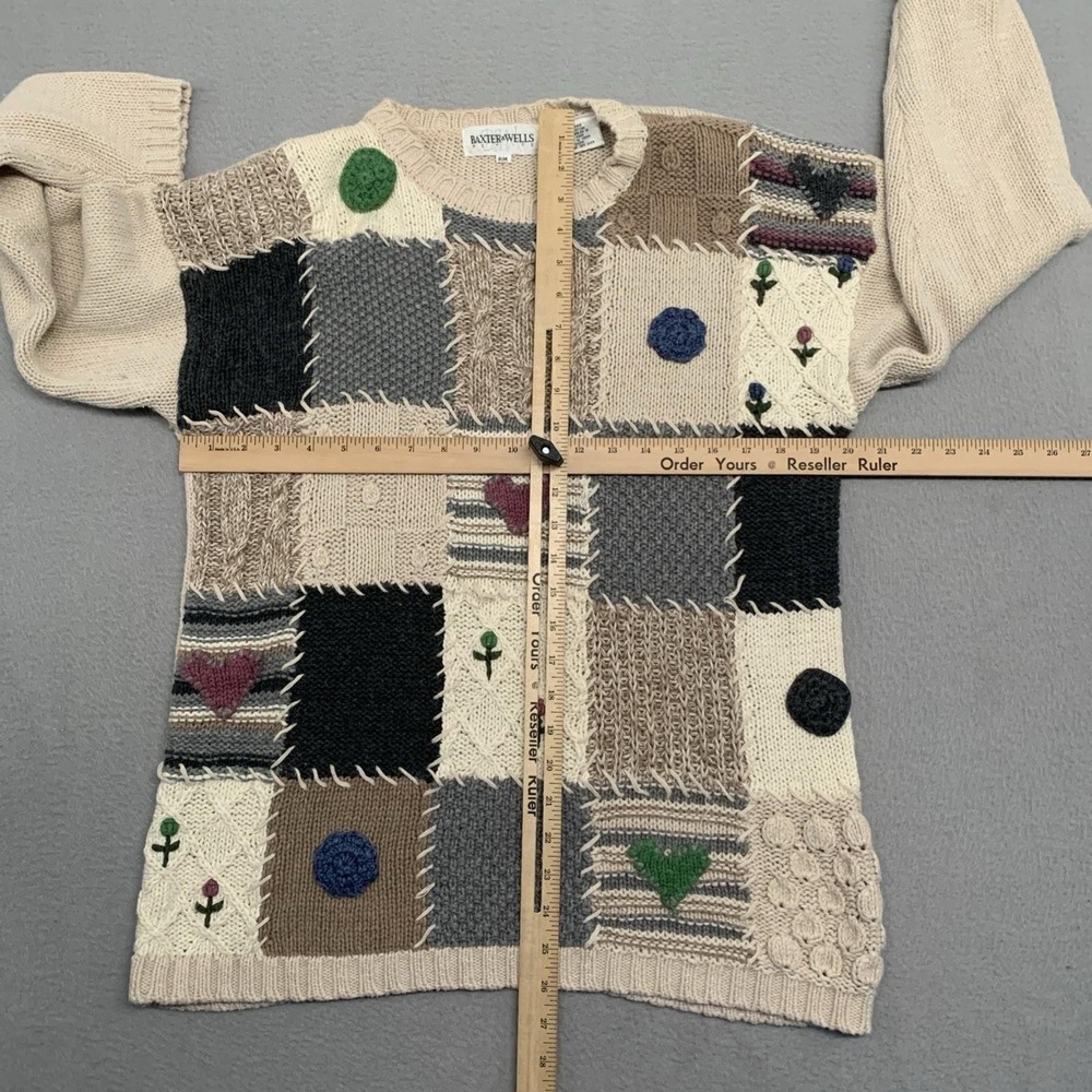 Vintage Baxter Wells Sweater 3D Embroidered Heart Flower Cottagecore Petite M - Picture 9 of 14